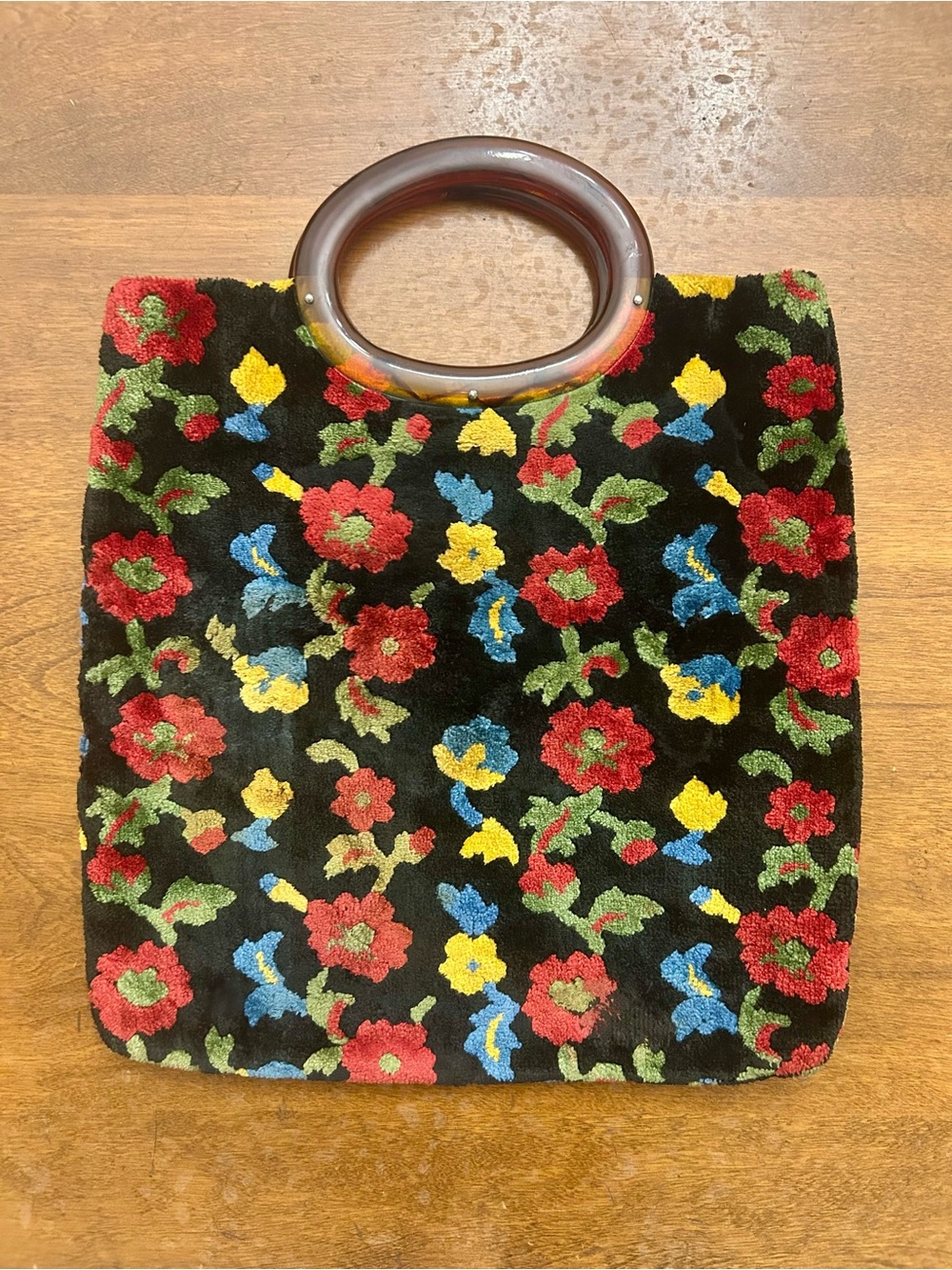 Julius Resnik 1960s Black Floral Tweed Handbag